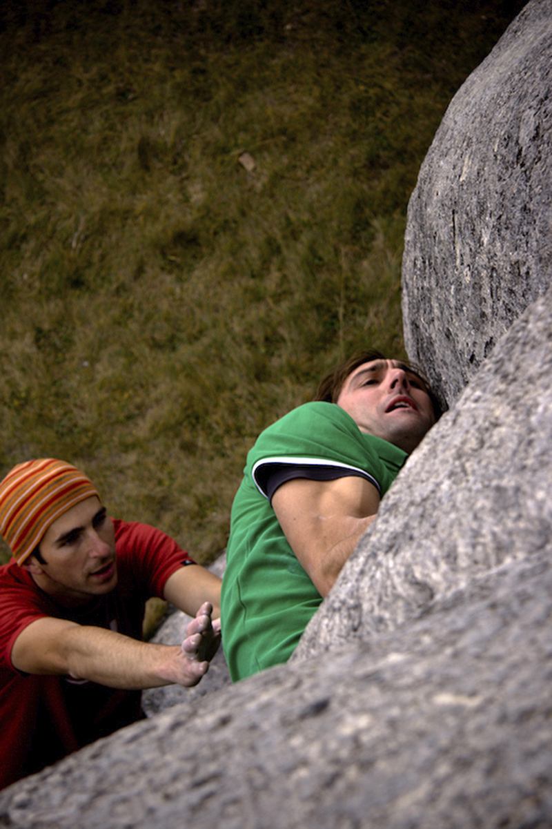 Climber sideways in froove