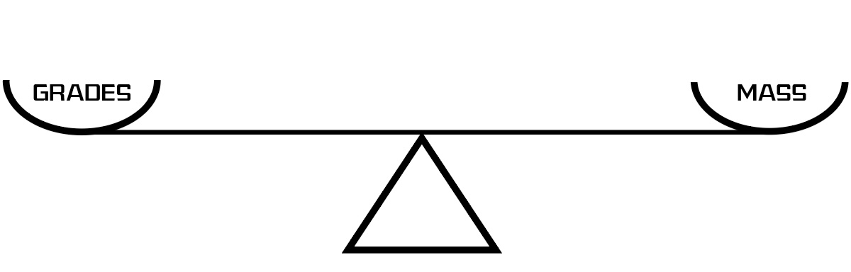Graphic illustration of scales balancing grades and mass