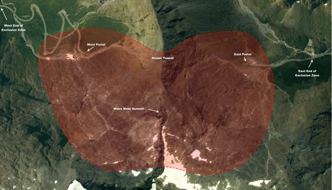 Map showing exclusion zone