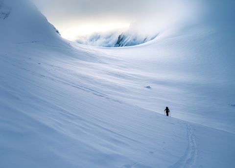 walking across a snow field 