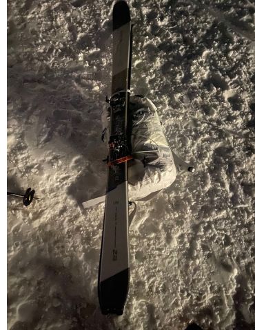 Pack with skis attached