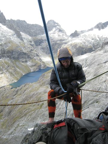 Climber snoozing on belay