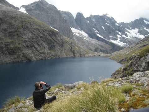 Climber in mountain landscape