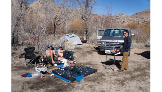 Climber's campsite with van and tents.
